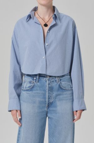 ana cropped shirt in banker blue plaid