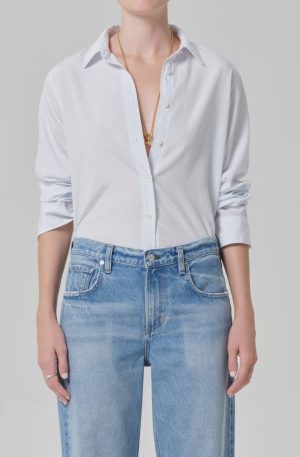 avni slim shirt in blue micro stripe