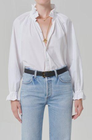 loretta ruffle top in optic white
