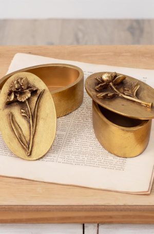 Brass Tone Floral Box
