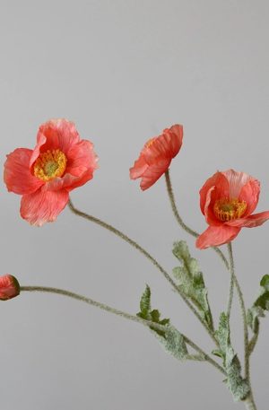 22” Single Flocked Floral Poppy Spray