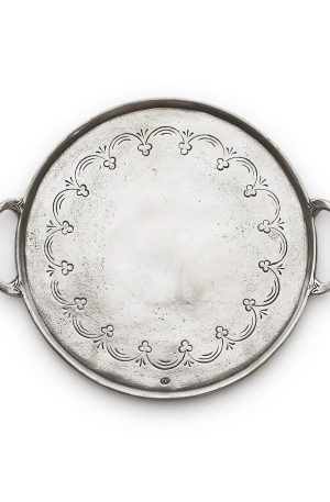 Vintage Pewter Round Tray With Handles